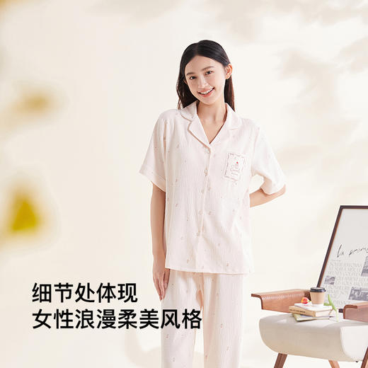 【79元限时秒杀】【秀黛】女翻领印花杯垫短袖套装女夏季家居服睡衣S2551037T【门店同款】 商品图4
