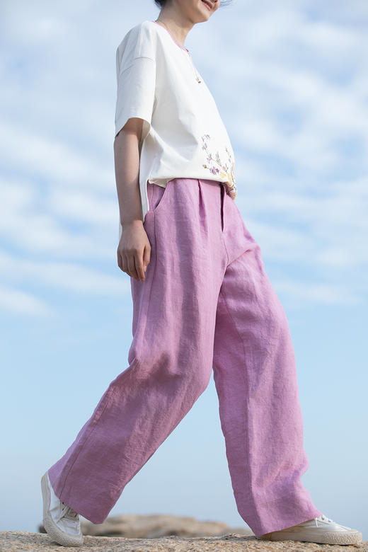 牧衣游原创 炒色汉麻裤子女轻薄清凉柔软宽松显瘦百搭休闲裤 行歌 商品图5