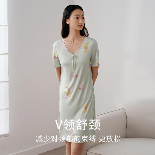 深睡眠蚕丝睡衣】真丝针织睡衣100%桑蚕丝女短袖睡裙家居服金三塔    YZFFB301 商品图2