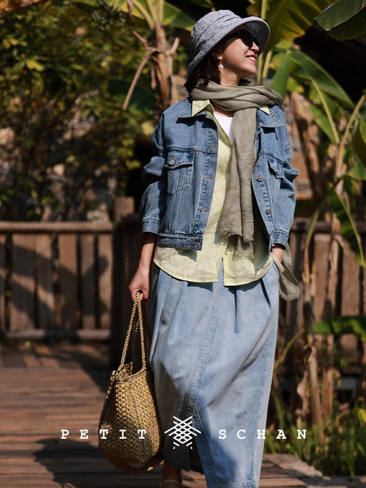 PETIT SCHAN小闪 CLO#742 Denim garden 丹宁花园  纯棉叠褶花苞牛仔裙法式松弛高级感半身裙 商品图5