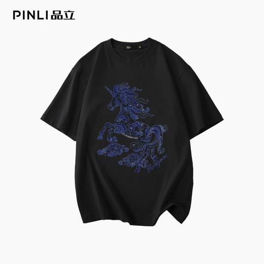 PINLI品立2025夏季新款男士天马烫钻圆领短袖T恤上衣BG252111033 商品图3