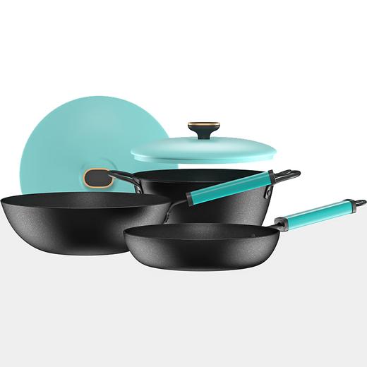 都市太太（DStt）都市太太铸铁食研三件套炒锅煎锅炖锅燃气灶电磁炉通用_天蓝色_炖煎炒套装 商品图2