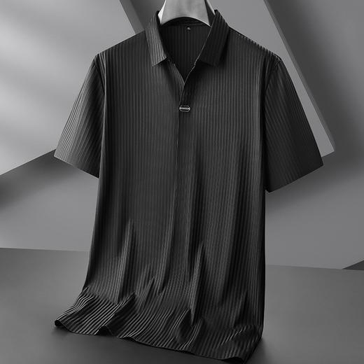 【DPF】大依优型大码短袖POLO衫竖条纹V字翻领半袖体恤衫男大码潮流冰丝上衣胖子夏装 商品图1