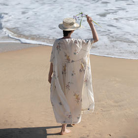 艺术家联名款 牧衣游原创印花进口匹马棉连衣裙国画文艺长裙 疏花