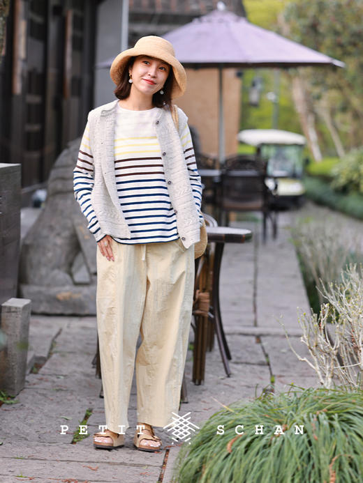 PETIT SCHAN小闪 CLO#479 ode to joy 欢乐颂 全棉撞色条纹圆领长袖针织T恤 商品图2