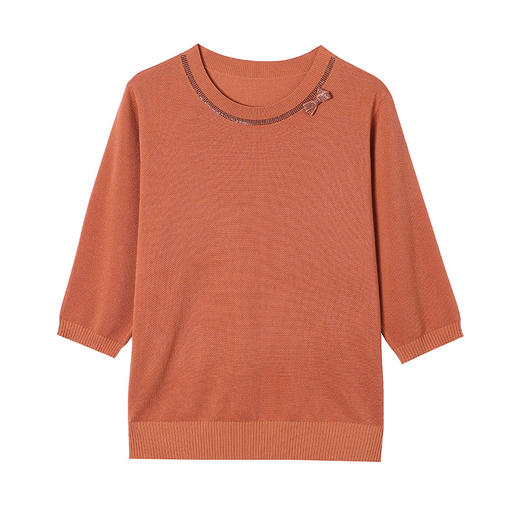 CC-17-2555圆领五分袖冰丝针织t恤女2025新款春夏薄款小衫妈妈中袖打底上衣 商品图4