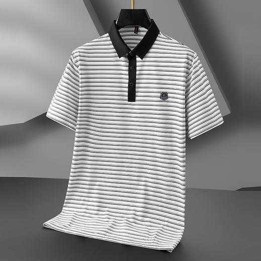 【弹力】【DWN】大依优型大码男装条纹短袖POLO衫T恤加肥加大宽松休闲冰丝打底夏季胖子男士上衣 商品图0