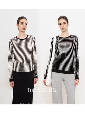 THESOONG "线条美学"高织天丝羊毛条纹长袖上衣HBTX222946