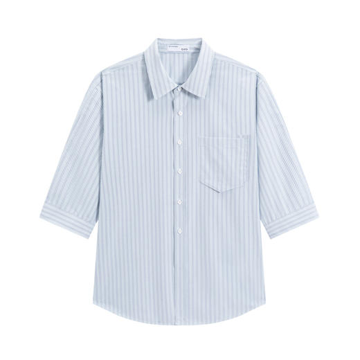 GXG男装  蓝色条纹休闲宽松翻领七分袖衬衫男士上衣 
 夏季热卖 商品图4