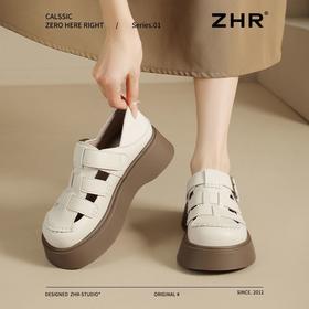 ZHR则则厚底罗马凉鞋女新款夏季包头编织猪笼鞋两穿镂空洞洞鞋女