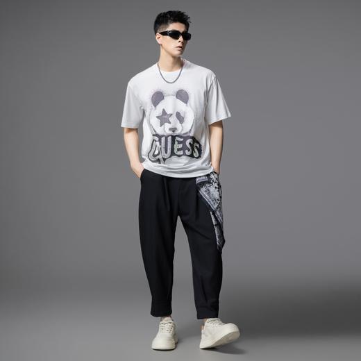 PINLI品立2025夏季新款男士圆领熊猫字母烫钻短袖T恤落肩潮牌上衣BG252111029 商品图4