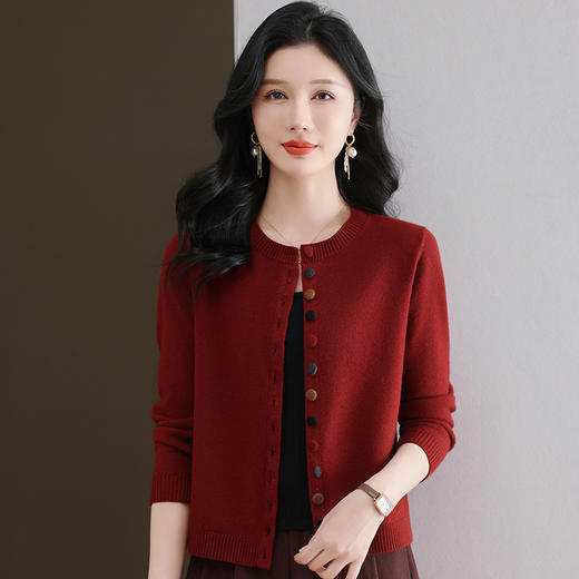 CC-101-F957圆领彩扣针织衫开衫女士春秋短款毛衣外套春装2025年新款外搭上衣 商品图3