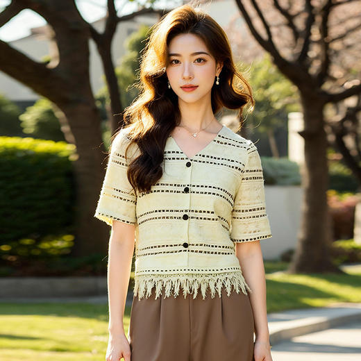 奢姿大码女装2025夏季新款气质撞色v领上衣胖妹妹时尚短袖衬衫9952293885 商品图3