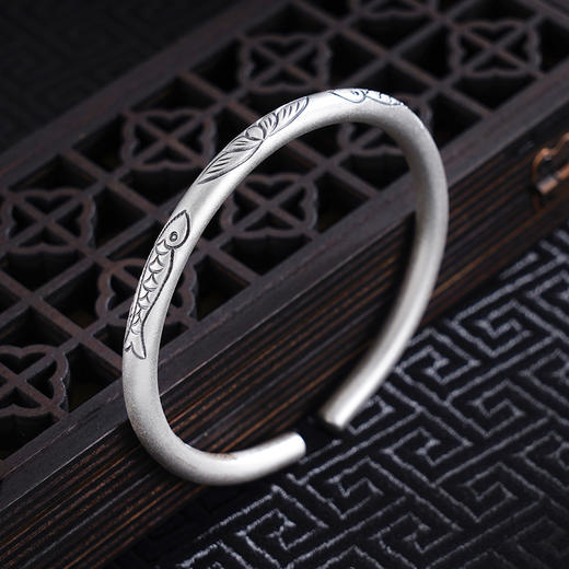 子佩集S999银【闻歌采莲】手工纯银手镯原创设计【55023234】2503 商品图3