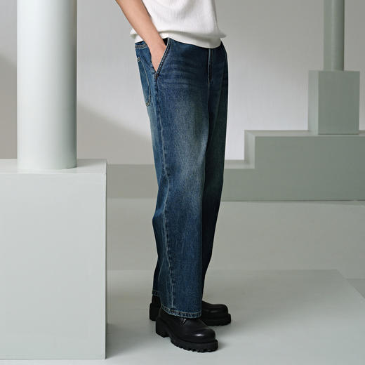 GXG男装 宽松直筒牛仔蓝裤子休闲长裤 24年夏G24X052002 商品图2