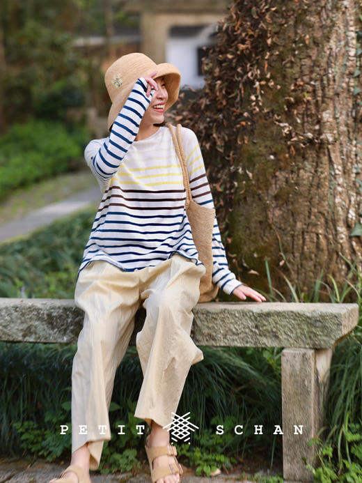 PETIT SCHAN小闪 CLO#479 ode to joy 欢乐颂 全棉撞色条纹圆领长袖针织T恤 商品图1