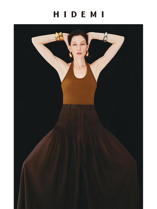 HIDEMI 甄选自然棉超弹坑条螺纹显瘦挂脖式基础款百搭背心 自然白/复古摩卡/奶茶米/高级灰 商品图0