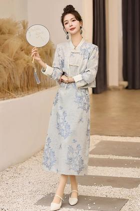 ANSUABEL 新中式国风提花外套半裙套装 20034