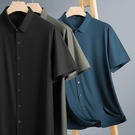 【冰丝弹力】【DWN】大依优型大码男装短袖衬衫加肥加大半袖衬衣宽松休闲弹力打底夏季胖子男士上衣 商品图0
