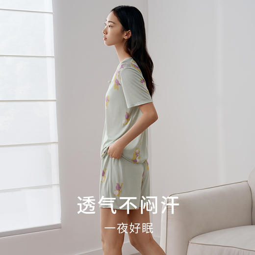深睡眠蚕丝睡衣】真丝睡衣针织100%桑蚕丝女短袖短裤家居服金三塔    YZFFB401 商品图3