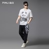 PINLI品立2025夏季新款男士圆领熊猫字母烫钻短袖T恤落肩潮牌上衣BG252111029 商品缩略图1