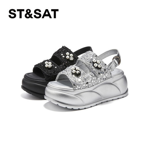 星期六时尚珍珠装饰厚底凉鞋SSD2115E2E 商品图9