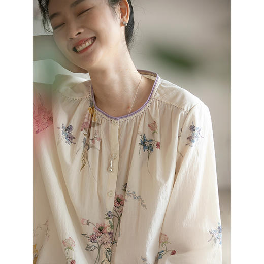 艺术家联名款 牧衣游原创印花匹马棉衬衫轻薄国画文艺小衫 清阳 商品图1