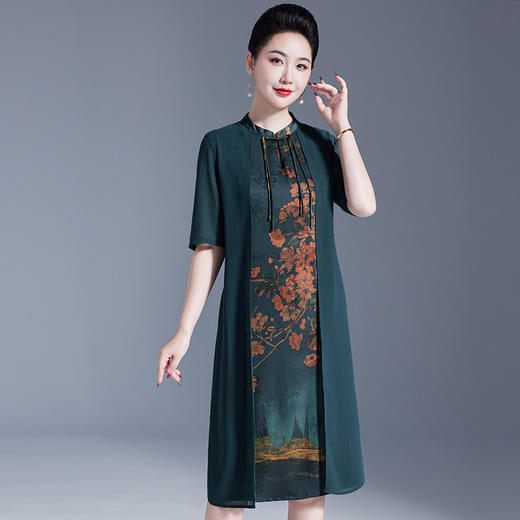 GYYays9102香云纱真丝中国风印花2025夏季新款中长裙中老年妈妈装大码连衣裙 商品图0