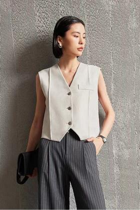 ESTELLICA 简约大气杏灰色马甲外套 19996