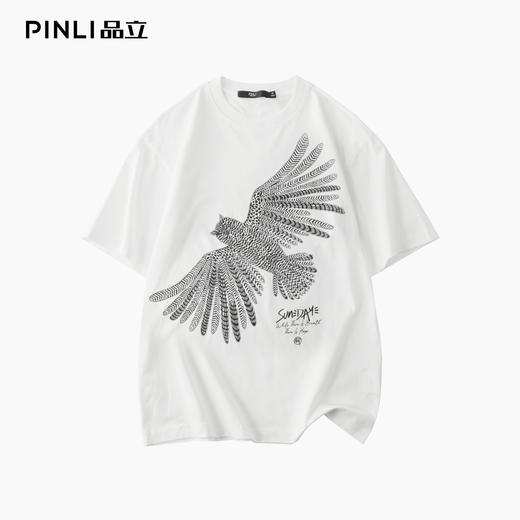 PINLI品立2025夏季新款男圆领猫头鹰烫画短袖T恤上衣BG252111022 商品图3