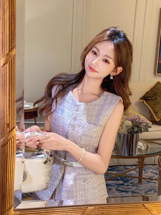 张心子【紫雾香氛】名媛风小香风无袖马甲收腰背心U2503071 商品图7