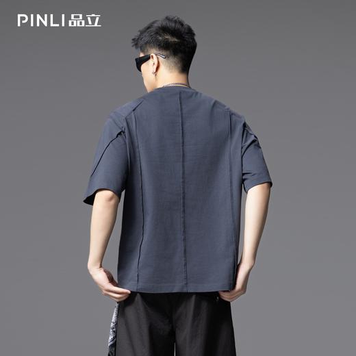 PINLI品立2025夏季新款重磅纯棉短袖T恤男士宽松拼接美式休闲体恤GD252111298 商品图4