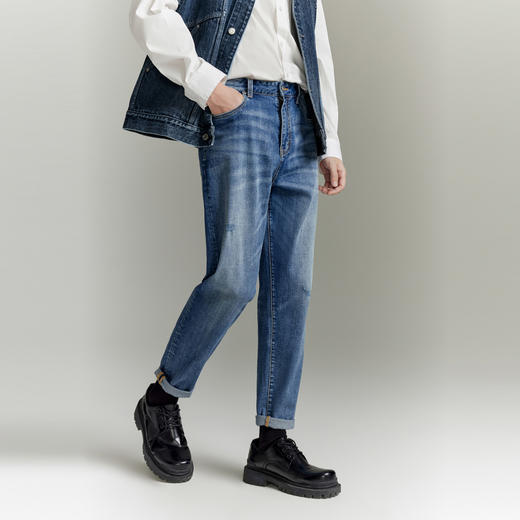 GXG男装 经典水洗牛仔裤男宽松弹力锥形牛仔休闲裤 24年春季热卖 商品图2