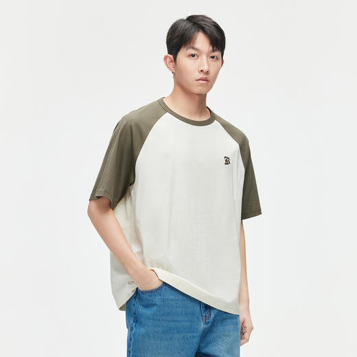 GXG男装 24夏季潮流学院风撞色拼接情侣宽松圆领短袖t恤男 商品图2