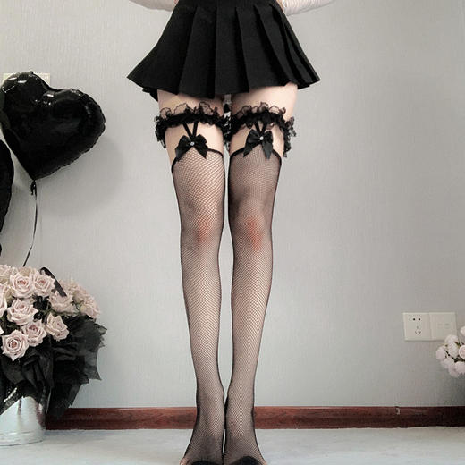 【一撕即爽】性感可爱镂空蕾丝边吊袜带渔网袜 情趣一体袜长筒过膝 黑丝诱惑装可撕激情内衣女A82 商品图2