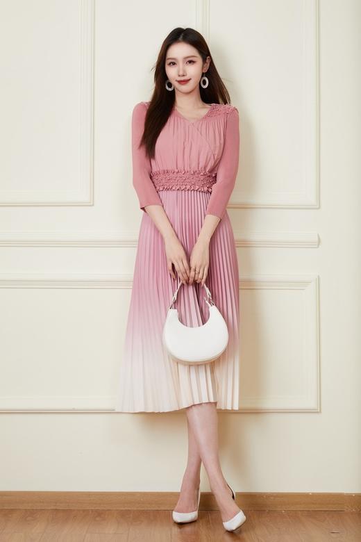 Le Malene 浪漫粉色渐变百褶连衣裙 19940 商品图1