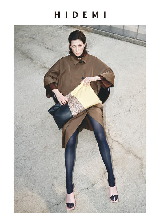 HIDEMI 极简斗篷设计感大廓形翻领复古长款风衣 商品图0