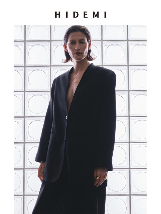 HIDEMI 【当当同款】都市自然人胶囊系列甄选进口羊毛亚麻极简四件套 西装/马甲/中裤/超模裤 水洗黑/乳白色 商品图9