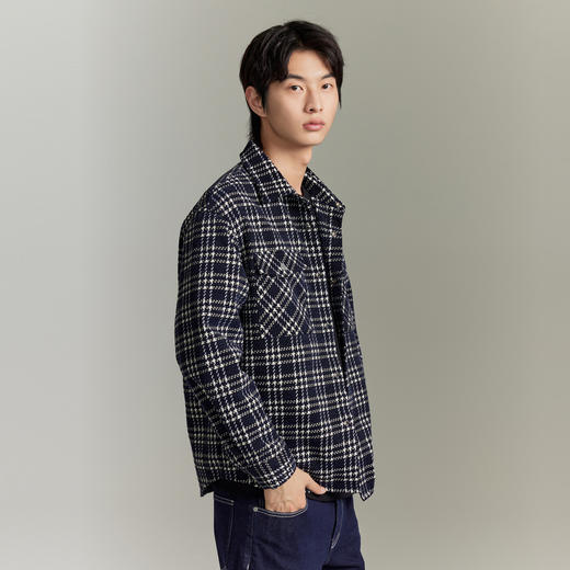 GXG男装 藏青格纹编织文艺小香风衬衫外套 热卖衬衫GEX10315403 商品图2