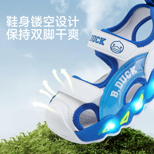 B.Duck小黄鸭童鞋男童凉鞋包头儿童亮灯鞋夏季女童宝宝鞋24-30 B2686838 商品图2