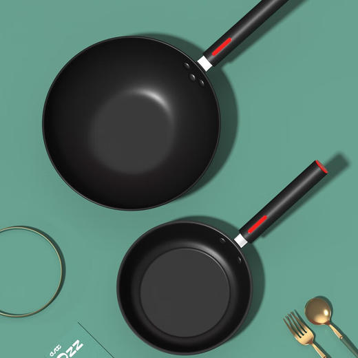 都市太太（DStt）都市太太乐滋滋炒锅煎锅二件套黑色燃气灶电磁炉通用_黑色_炒煎 商品图2