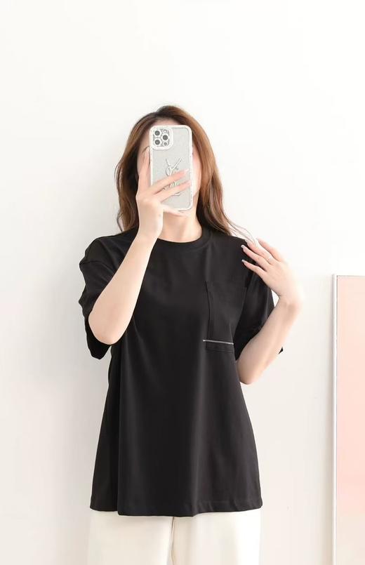 2025新款BC两色口袋钉珠纯色短袖女式夏季简约休闲全棉T恤上衣！ 商品图1