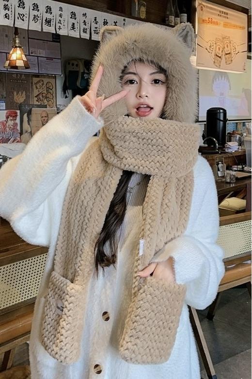 Say Something 加厚保暖一体针织帽 19928 商品图2