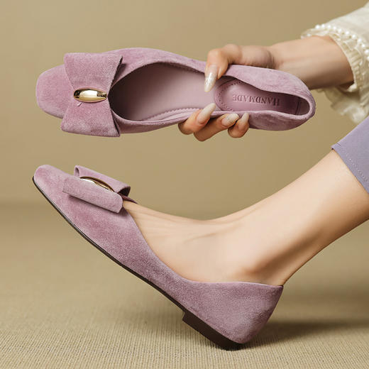 【预售5天】法式复古翻皮蝴蝶结玛丽珍鞋，方头平底配裙子单鞋OFSM&7190 商品图0