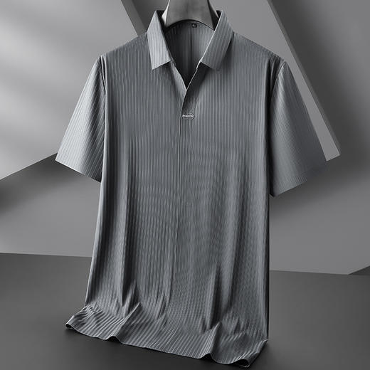 【DPF】大依优型大码短袖POLO衫竖条纹V字翻领半袖体恤衫男大码潮流冰丝上衣胖子夏装 商品图0