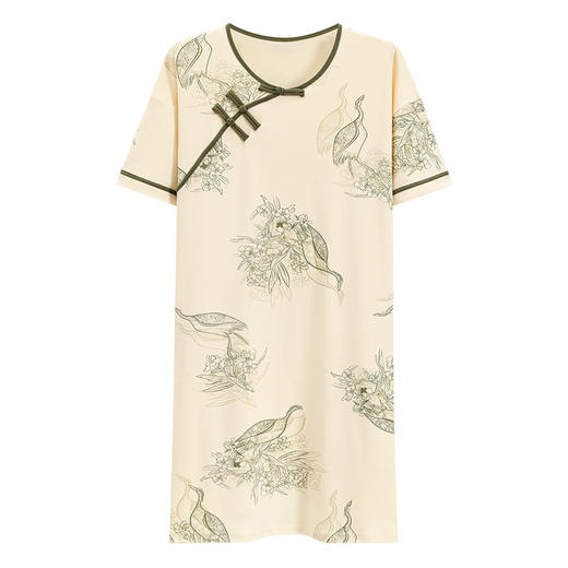 中式国风睡裙新款女士古风短袖睡裙家居服中短款连衣裙文艺仿古薄款居家可外穿睡衣2025新款 商品图4