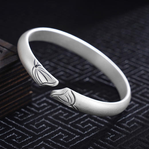子佩集S999银【两世欢荷】手工纯银手镯原创设计【55021254】2503 商品图3
