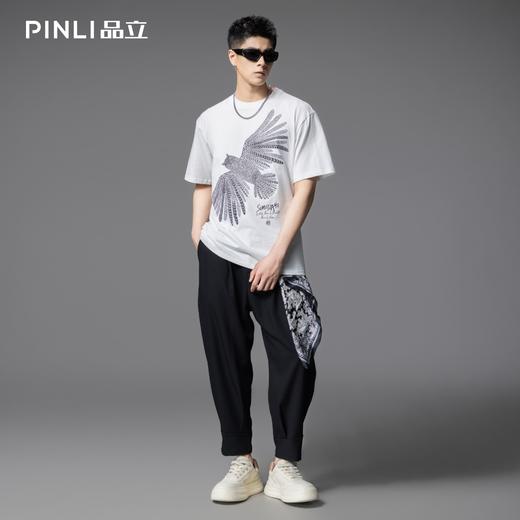 PINLI品立2025夏季新款男圆领猫头鹰烫画短袖T恤上衣BG252111022 商品图1