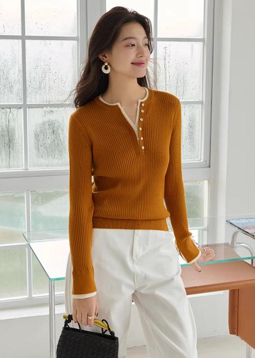 LP同款小剪刀领口精美纽扣小坑条显瘦超细羊毛衫 商品图3