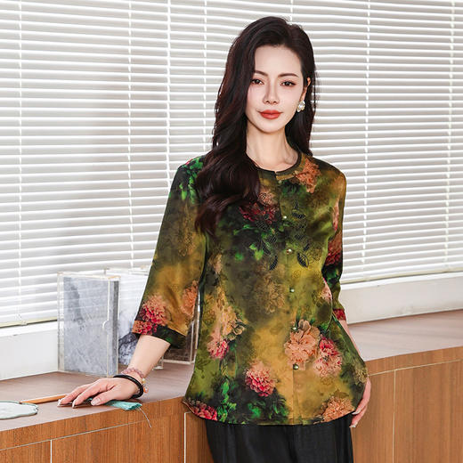 丁摩国风复古刺绣印花罗香云纱衬衫AL221816 商品图1